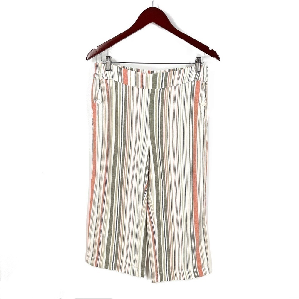 Croft & Barrow Linen Blend Multicolor Stripe Wide Leg Cropped Pants